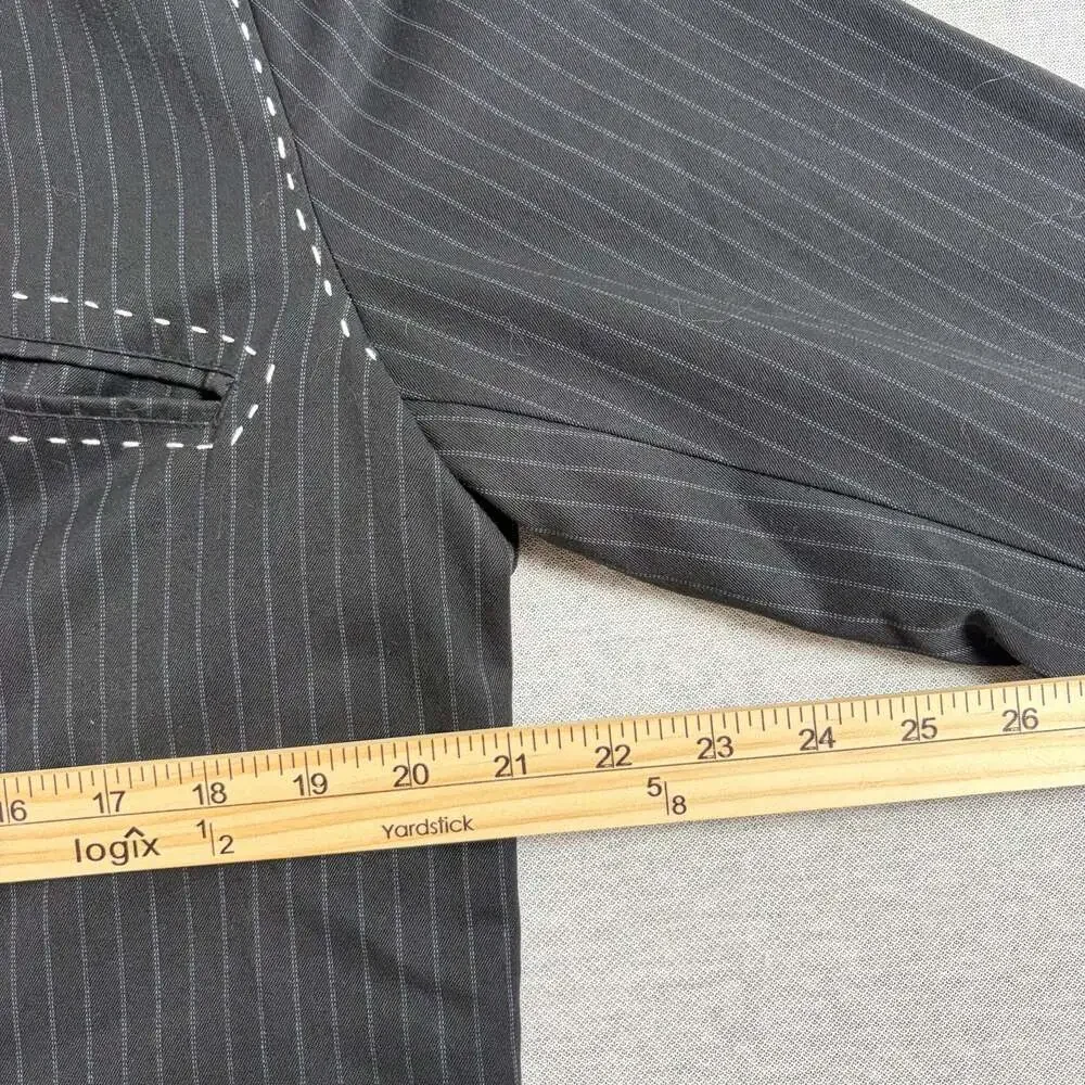 Vintage Red Men's Black Pinstripe Blazer with Contrast Stitching
